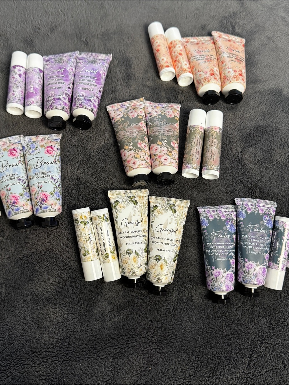 Christian Hand Cream & Lip Balm Gift Set Lot 24 Pc Bible Verse Floral Faith New